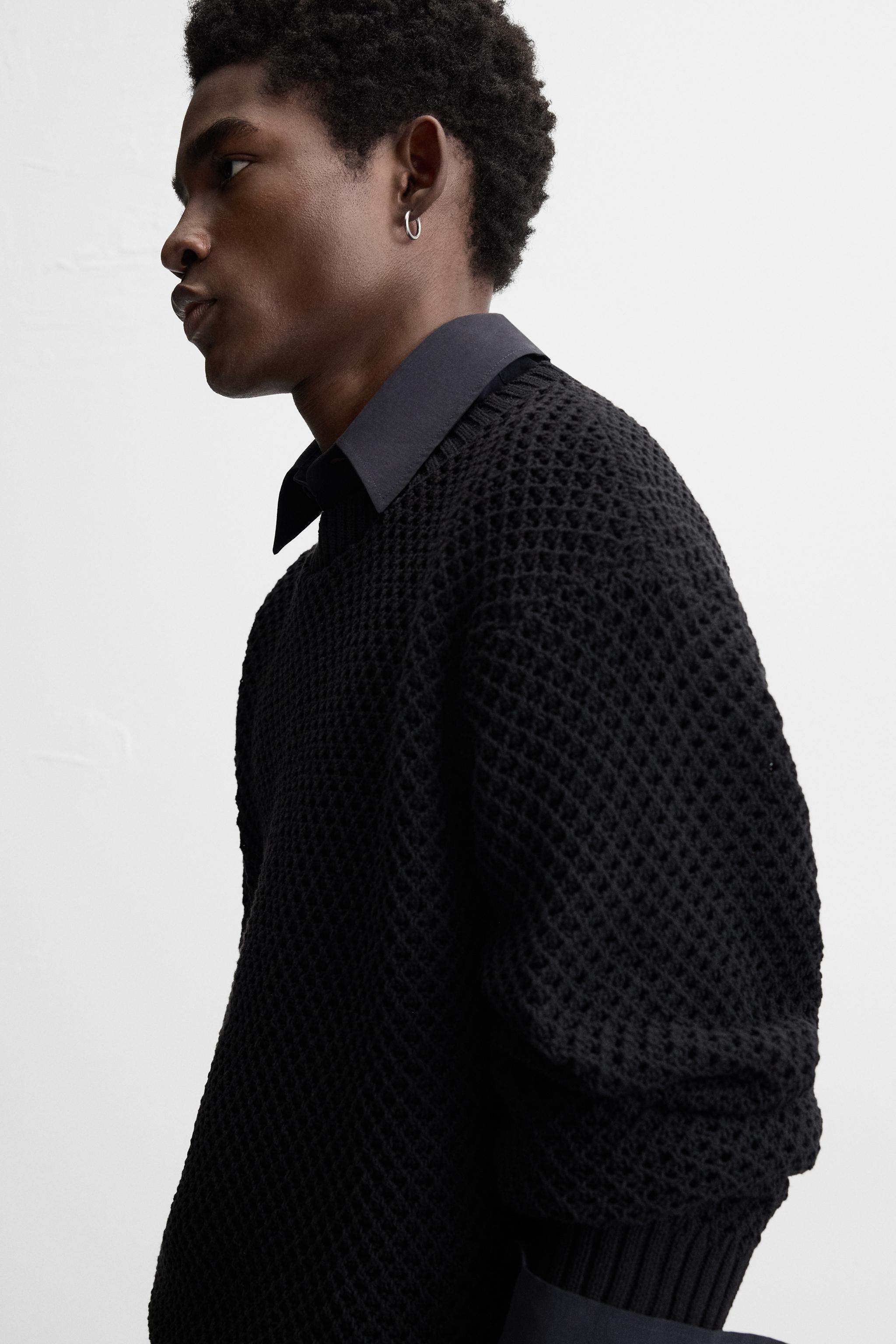 テクスチャー オープンニットセーター - ブラック | ZARA Japan