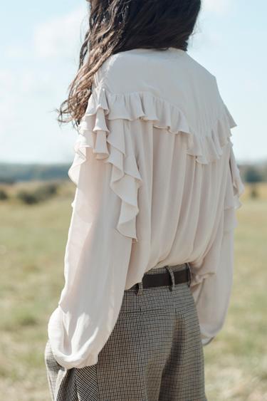 RUFFLED BLOUSE WITH BOW LIMITED EDITION - Beige-pink by Zara - Image 2