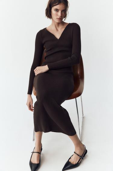 KNIT MIDI DRESS - Brown by Zara
