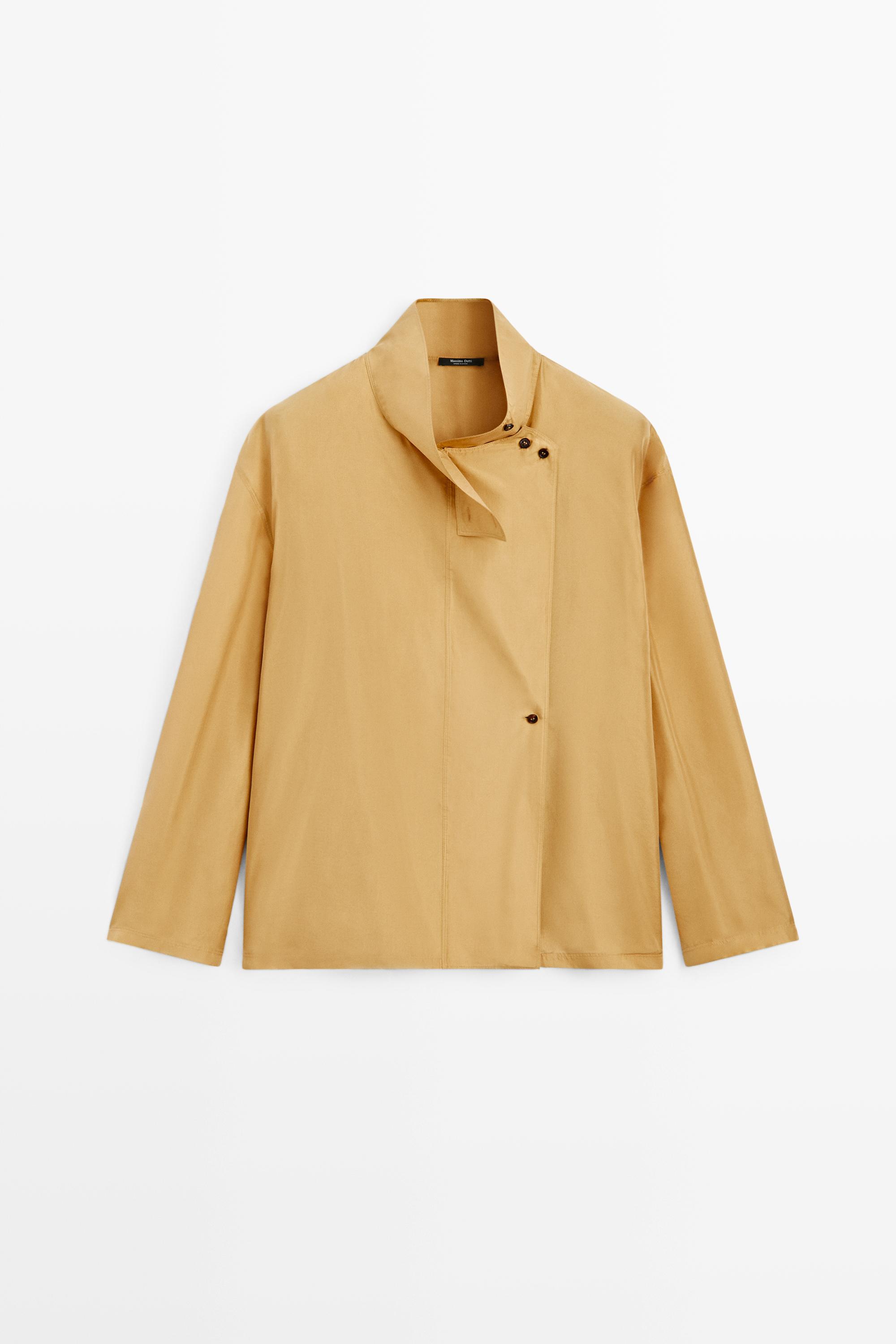 100% silk crossover mock neck shirt
