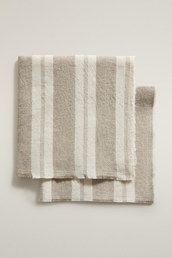 SERVIETTES DE TABLE LIN LOURD RAYURES (LOT DE 2) - Écru de Zara - Image 0