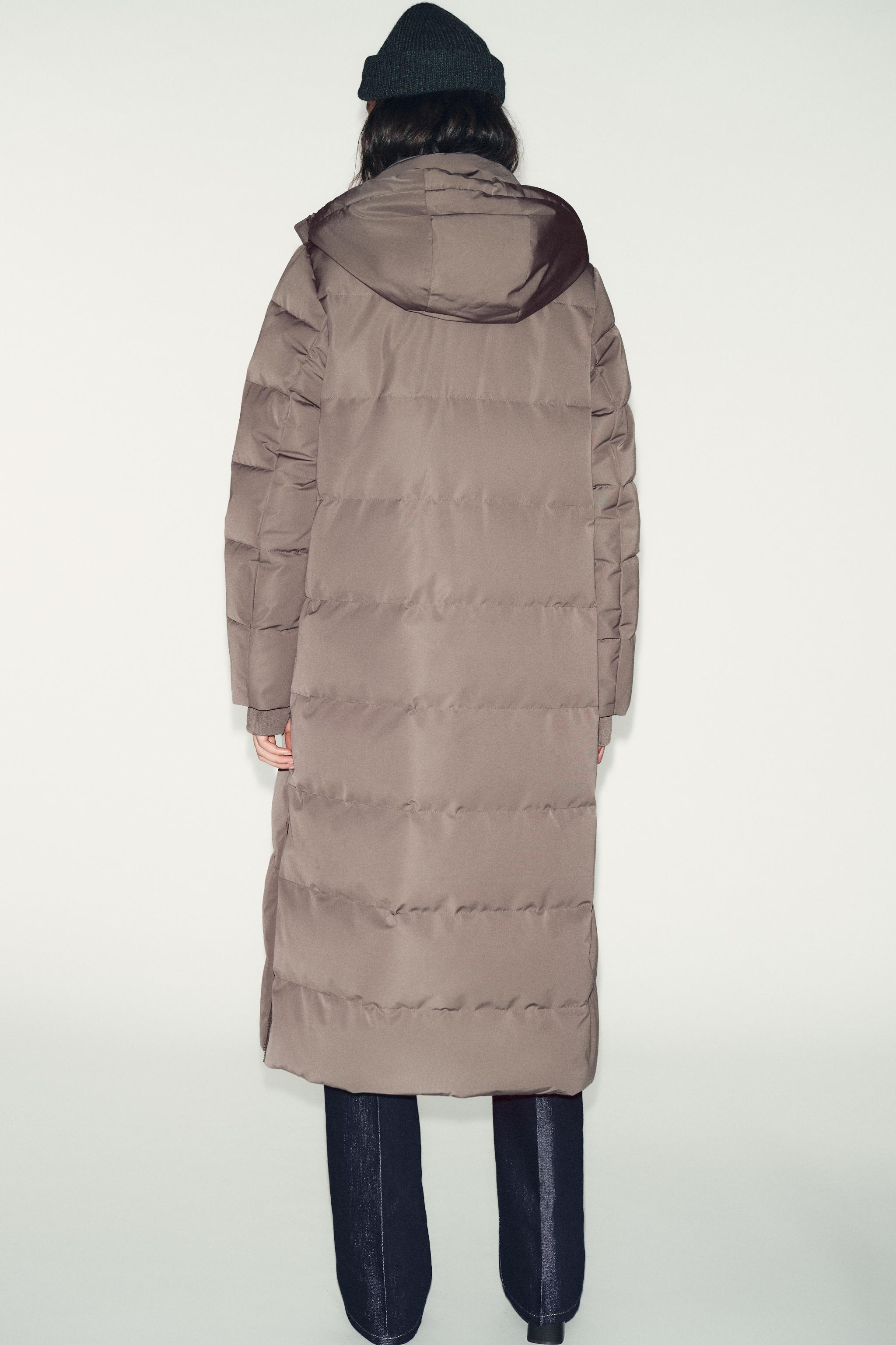 LONG WATER REPELLENT WINDPROOF HOODED DOWN COAT - Mink