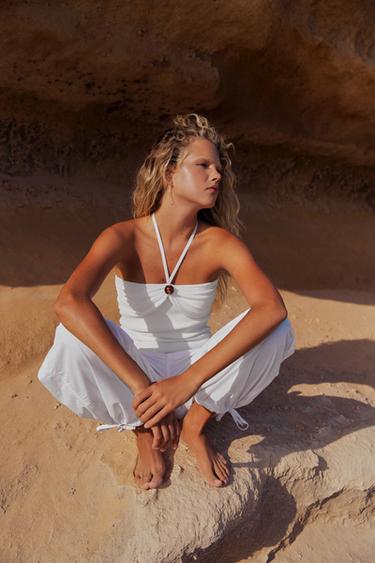 Zara BEADED KNIT BANDEAU TOP - White