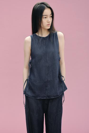ZW COLLECTION デニムリボン付きトップスブルーZaraのZW COLLECTION デニムリボン付きトップス - ブルー