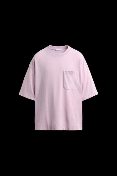 RELAXED FIT T-SHIRT WITH POCKET - Lilac by Zara - Image 0