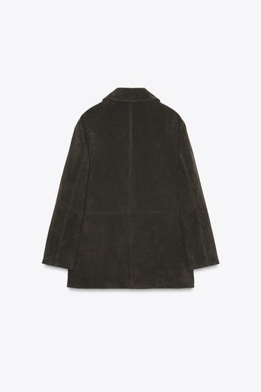 JACKE AUS 100 % WILDLEDER - Dunkles Khaki von Zara