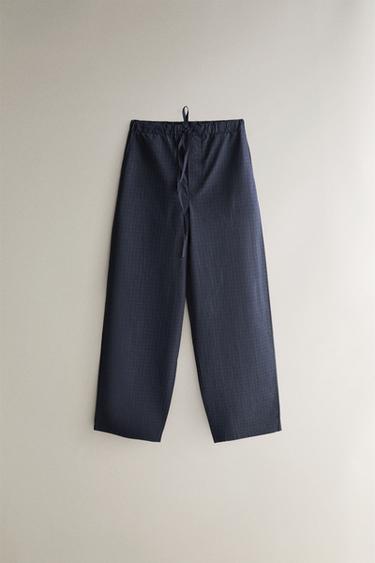Zara COTTON CHECK TROUSERS - Blue - Image 0