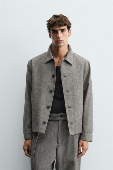 HERRINGBONE OVERSHIRT - Grey by Zara