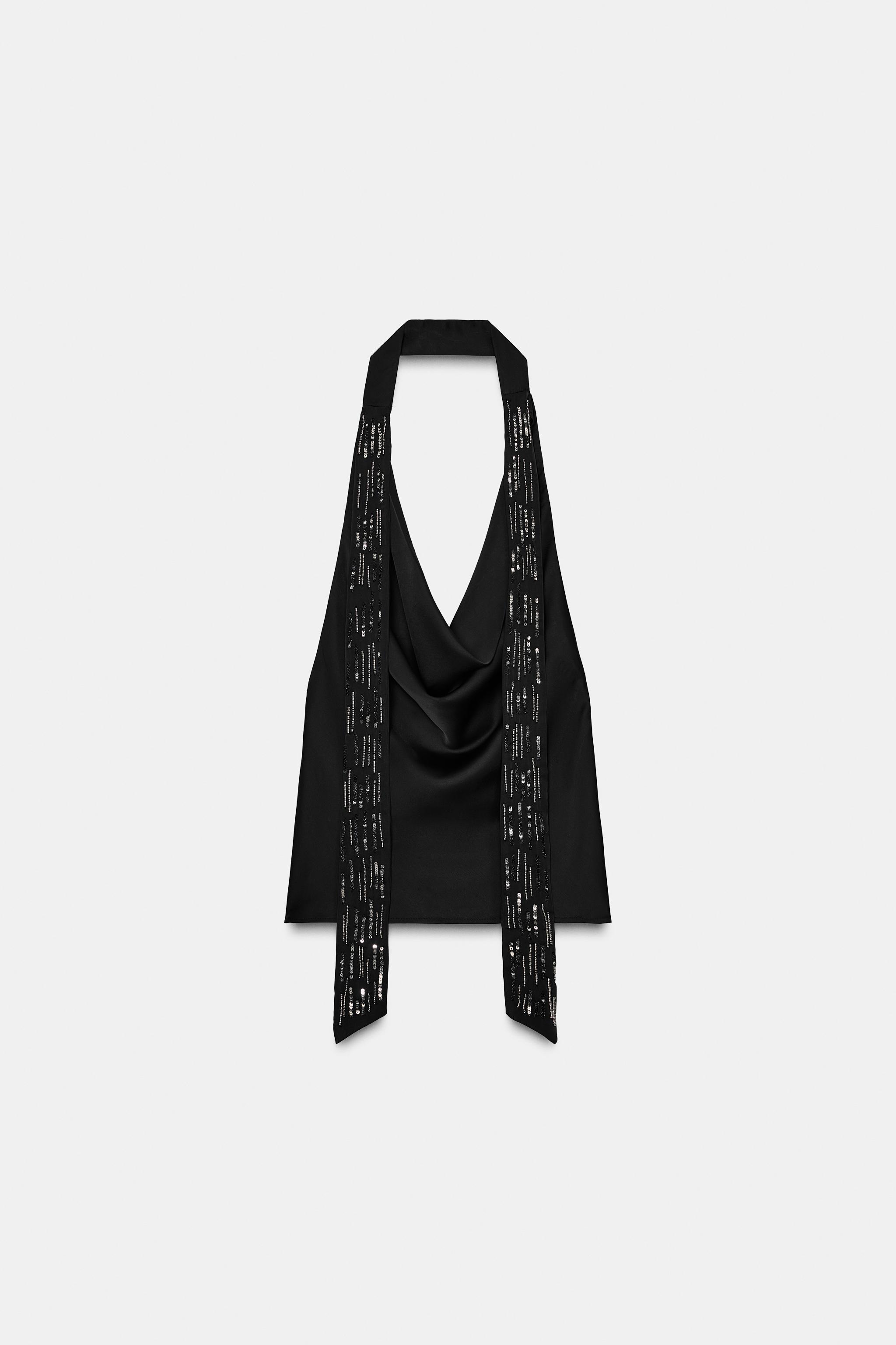 SATIN EFFECT SCARF BEADED TOP
