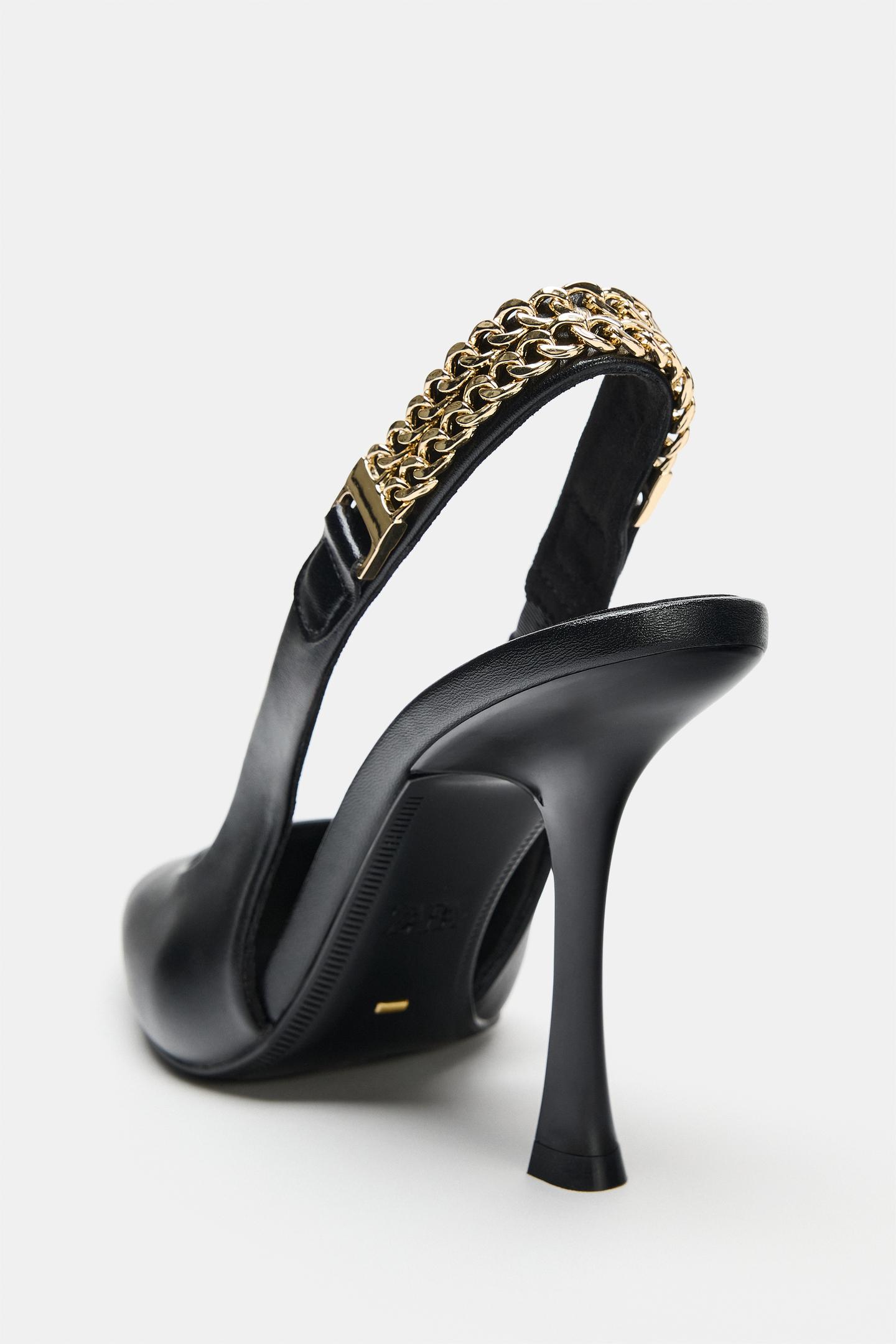 Женские туфли Zara Chain Detail Slingback Heels, цвет: Чёрный — фото 5