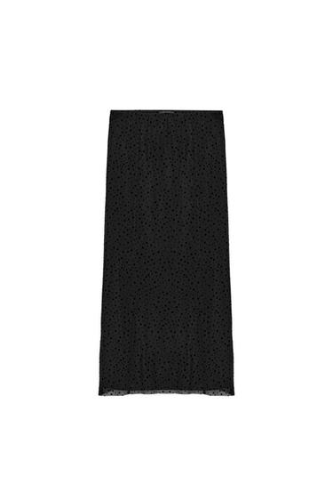 DOTTED MESH MIDI SKIRT