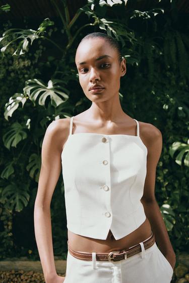 Zara STRAPPY CROP VEST - White
