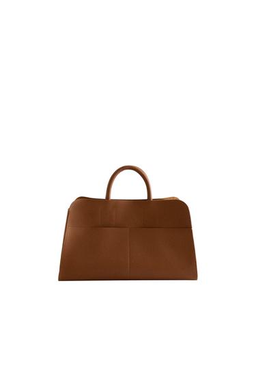 Zara LEATHER MINI TOTE BAG - Brown