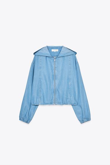 ADJUSTABLE HEM HOODED JACKET - Light indigo by Zara - Image 4
