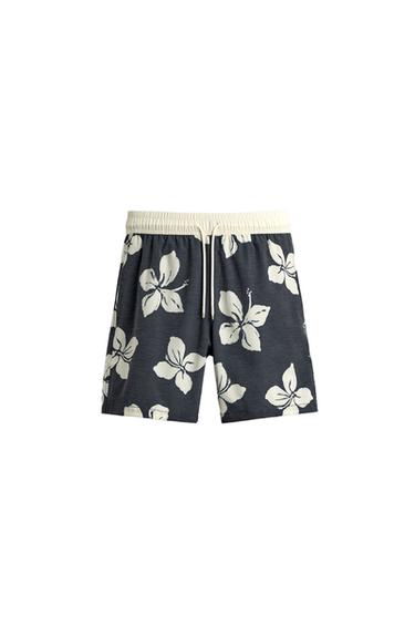 HIBISCUS PRINT LONG SWIMMING TRUNKS - Navy blue by Zara