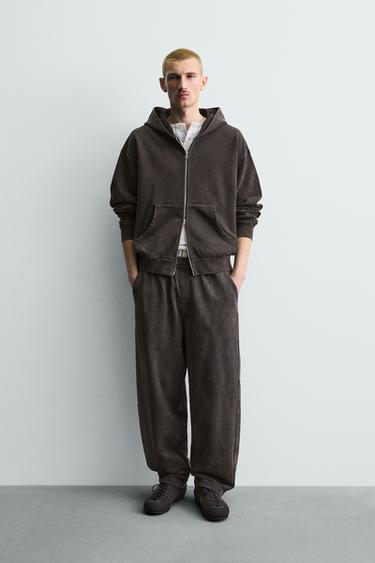 SUDADERA LAVADA CREMALLERA CAPUCHA - Marrón oscuro de Zara
