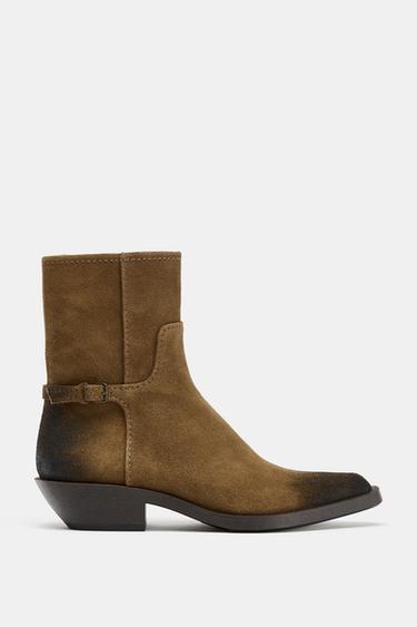 WORN EFFECT LEATHER ANKLE BOOTS - Brown by Zara