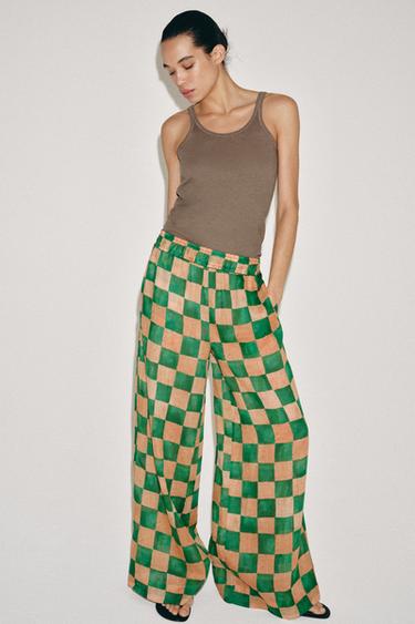 Zara RAMIE PLAID PALAZZO PANTS ZW COLLECTION - Multicolored