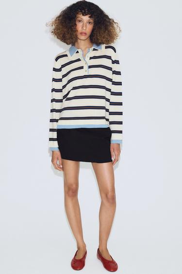 JERSEY PUNTO DOBLE - Crudo / Azul de Zara - Imagen 0