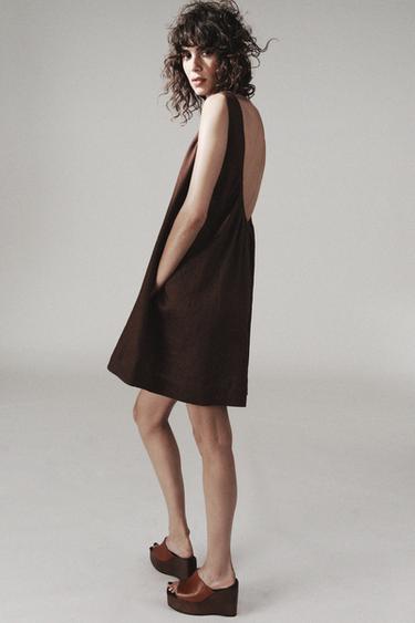 ZW COLLECTION 100% LINEN PLAYSUIT - Dark brown by Zara