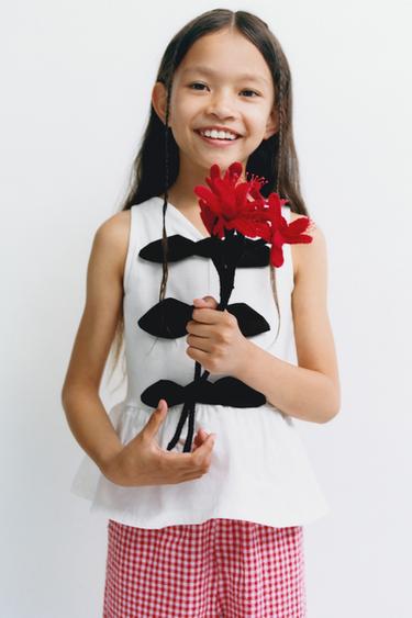 Zara 拼接蝴蝶結 T 恤 - 白色
