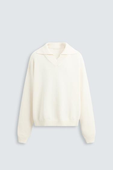 POLO DE MALHA COM DECOTE EM V - Cru da Zara