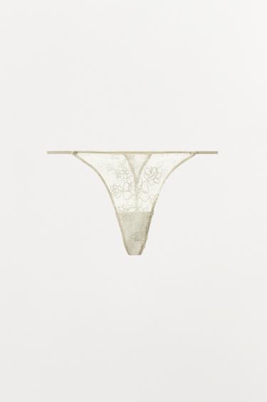 LIMITED EDITION LACE THONG - ecru-white by Zara