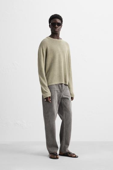 100% LINEN SWEATER - Grey green by Zara - Image 0