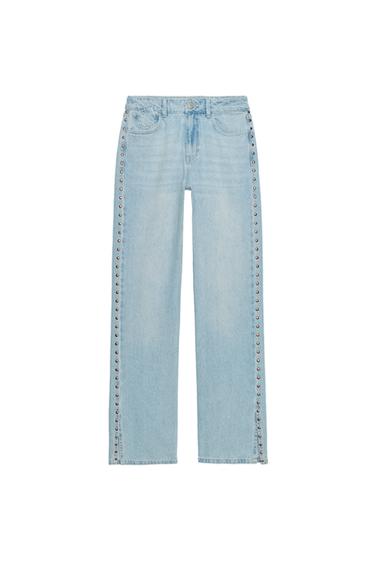 Z1975 MID-WAIST STRAIGHT STUDDED JEANS - Mid-blue by Zara