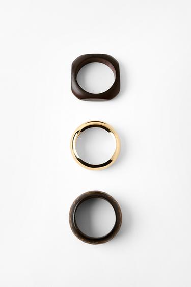 Zara 3-PACK OF METAL AND WOOD BRACELETS - Brown