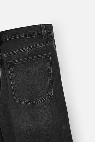 Zara BAGGY FIT DENIM SHORTS - Black