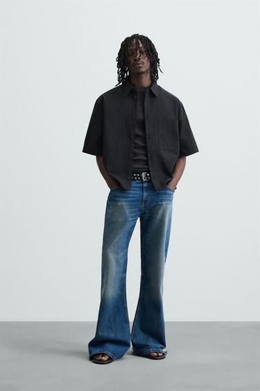 CAMISA JACQUARD ALGODÓN - LINO - Negro de Zara - Imagen 0