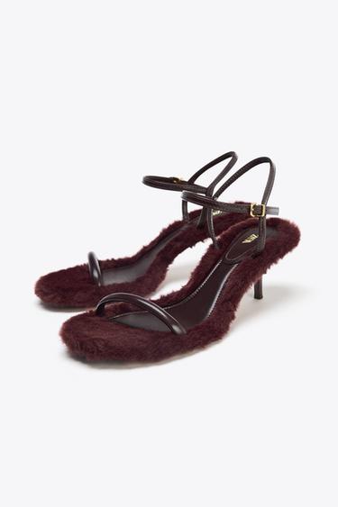 SANDALES À TALONS ET SEMELLE À EFFET FOURRURE - Bordeaux de Zara - Image 3