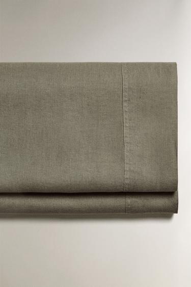 WASHED LINEN FLAT SHEET (140 GxM²) - Charcoal by Zara