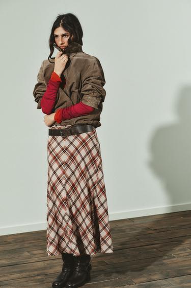 Zara PLAID MIDI SKIRT - Beige / Taupe brown - Image 0