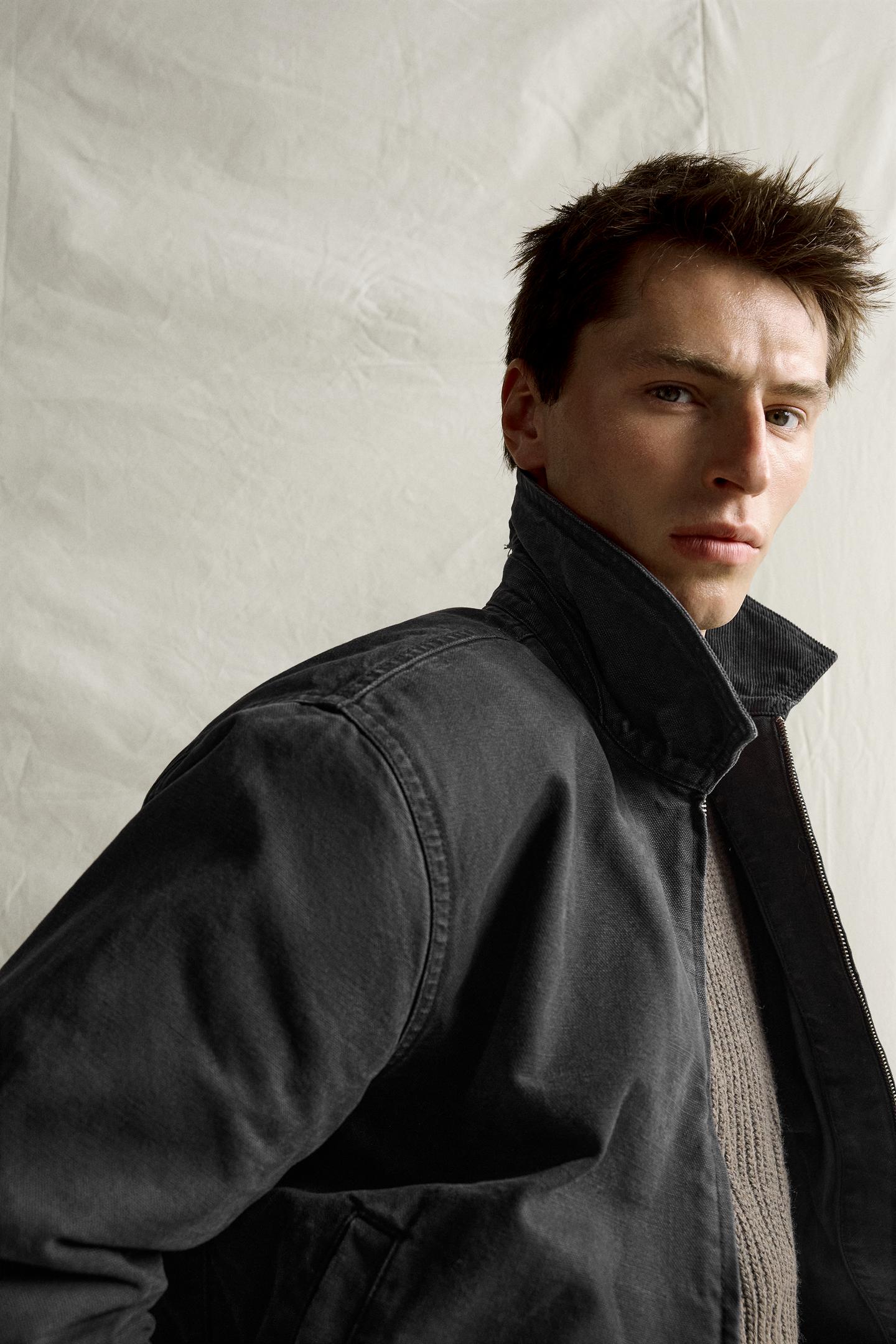 Мужская куртка Zara Combined Collar Zip-Up, цвет: Чёрный — фото 5