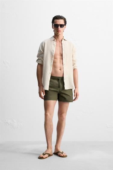 Zara BASIC MID-LENGTH SWIMSUIT - Khaki
