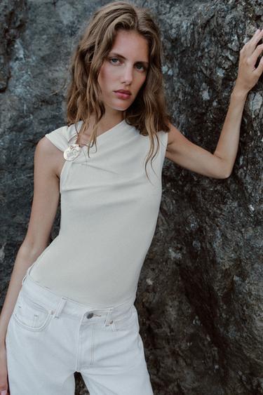 DRAPED TOP WITH METALLIC DETAIL - Oyster-white by Zara