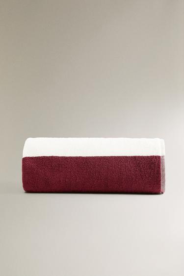 COTTON TERRY BEACH TOWEL WITH WIDE STRIPES - bordeaux/ecru by Zara - Image 1