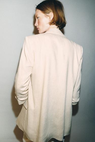 BLAZER OUVERTE À MANCHES RETROUSSÉES - Beige clair de Zara - Image 2
