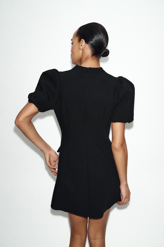 zara black short sleeve dress Zara - Short Puff Sleeve Dress - Black - L