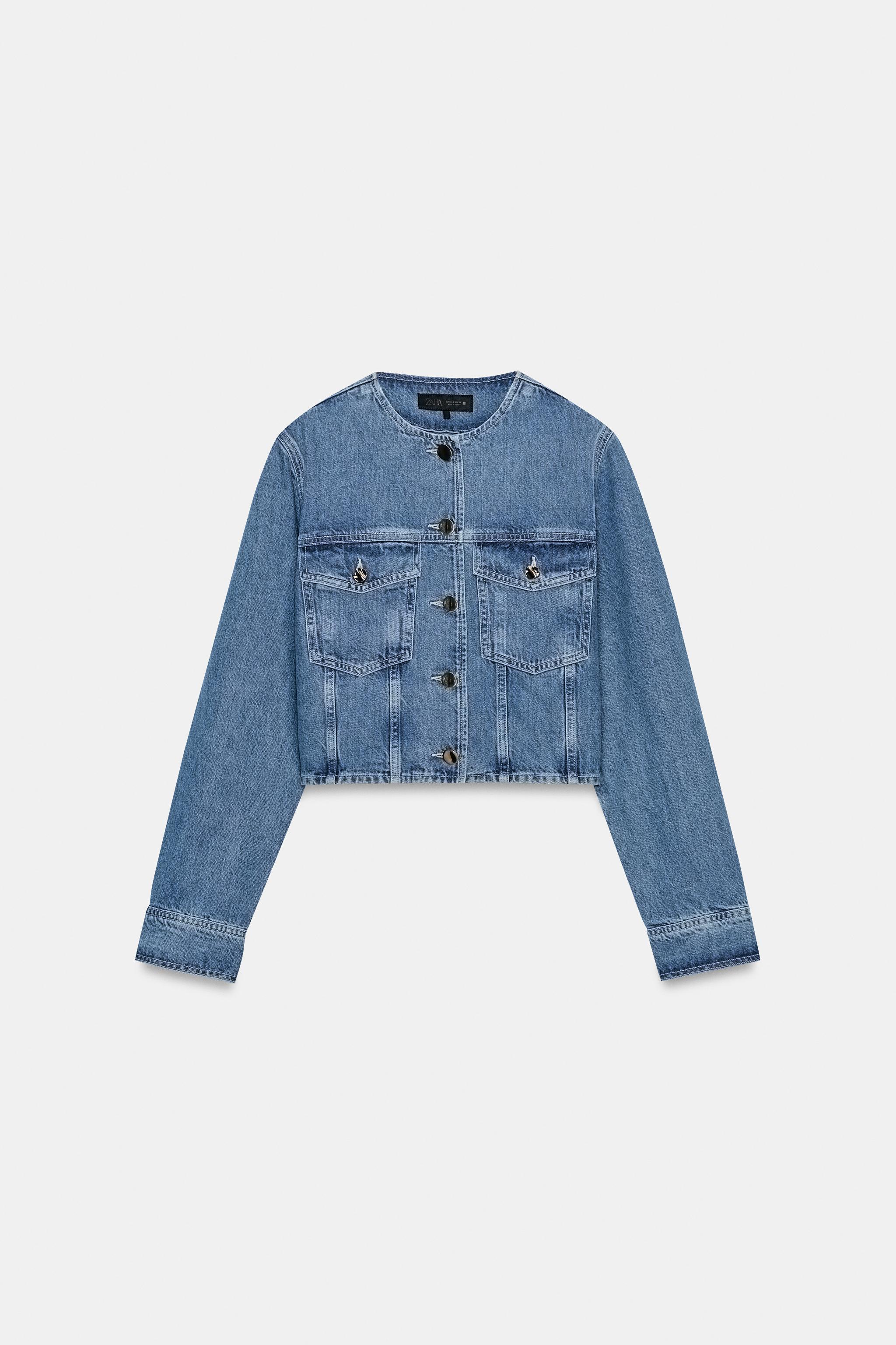 Z1975 SHORT ROUND NECK JACKET - Mid-blue | ZARA United States