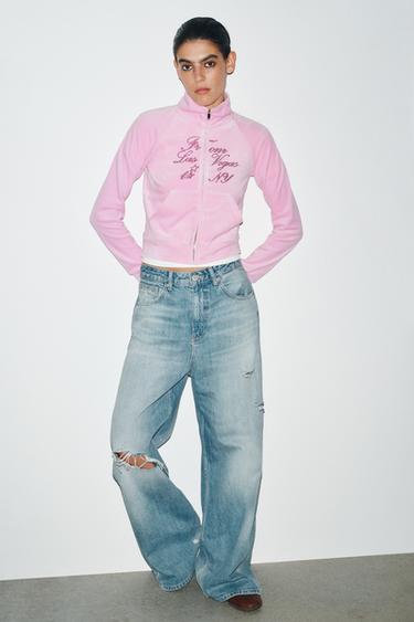 VELVET JACKET WITH TEXT - Pink by Zara - Image 0