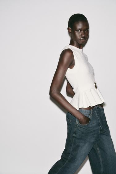 BOUCLÉ PEPLUM BUCKLE TOP - Oyster-white by Zara - Image 3