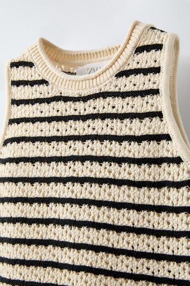 Zara STRIPED CROCHET KNIT TOP - Striped