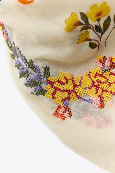 FOULARD EN COTON BRODÉ - Écru de Zara - Image 3