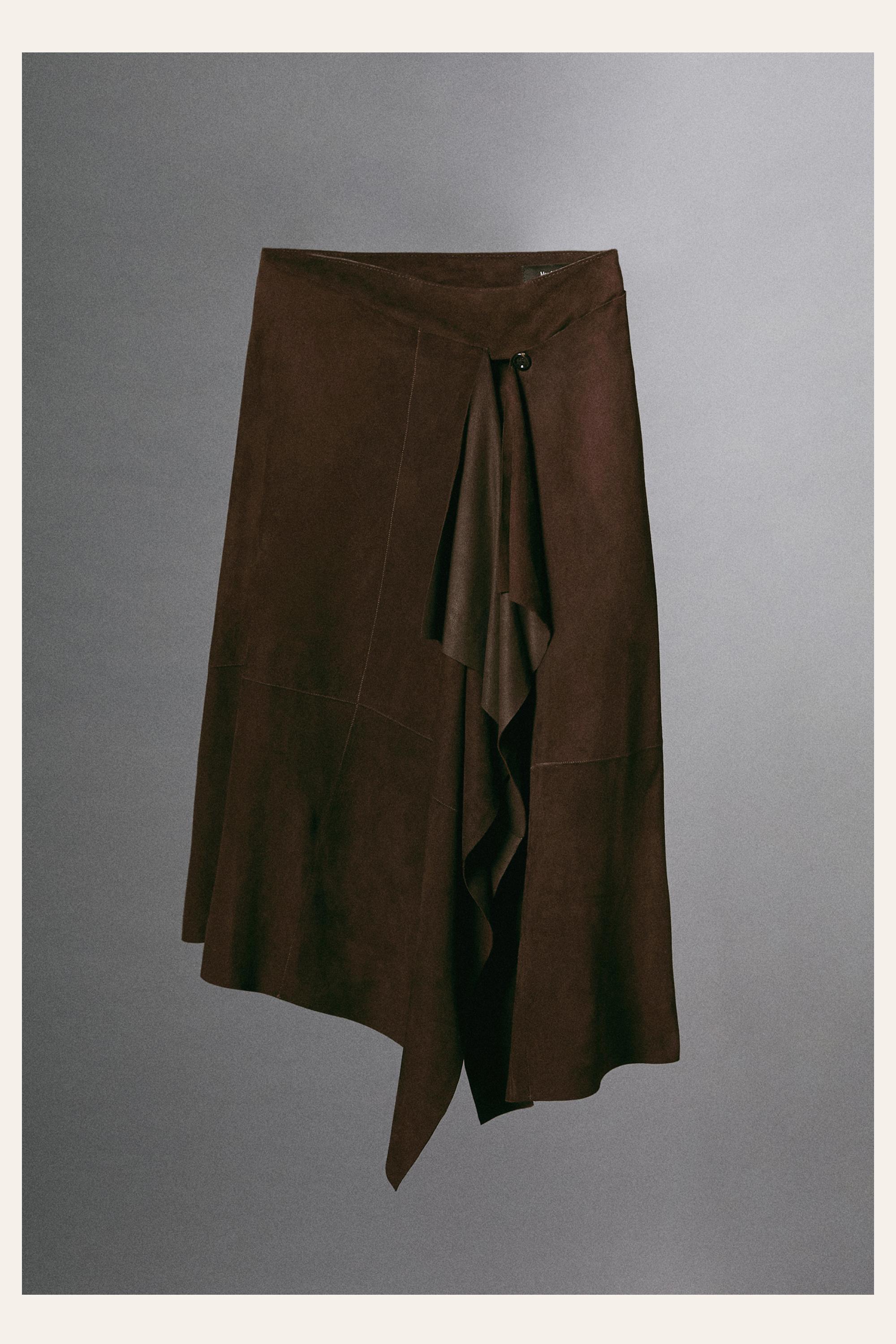 Suede leather midi skirt with ruffle detail — Brown