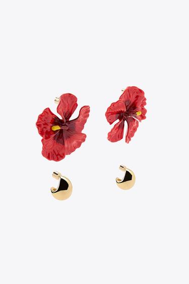PACK OF FLOWER AND HOOP EARRINGS - Golden by Zara - Image 3