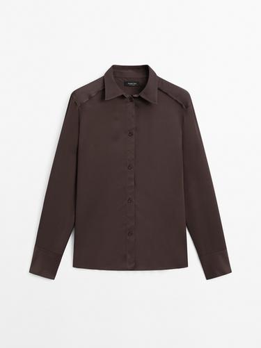 Zara Flowing satin shirt - Dark maroon - Image 0