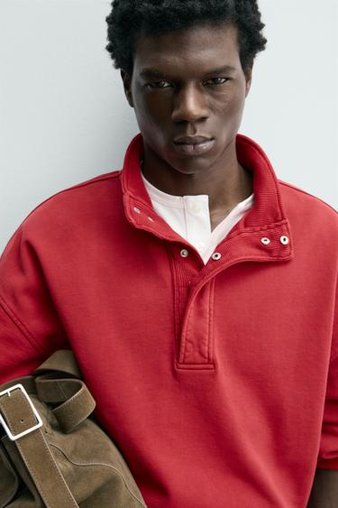 SWEAT POLO BIMATIÈRE WAFFLE - Rouge foncé de Zara - Image 4